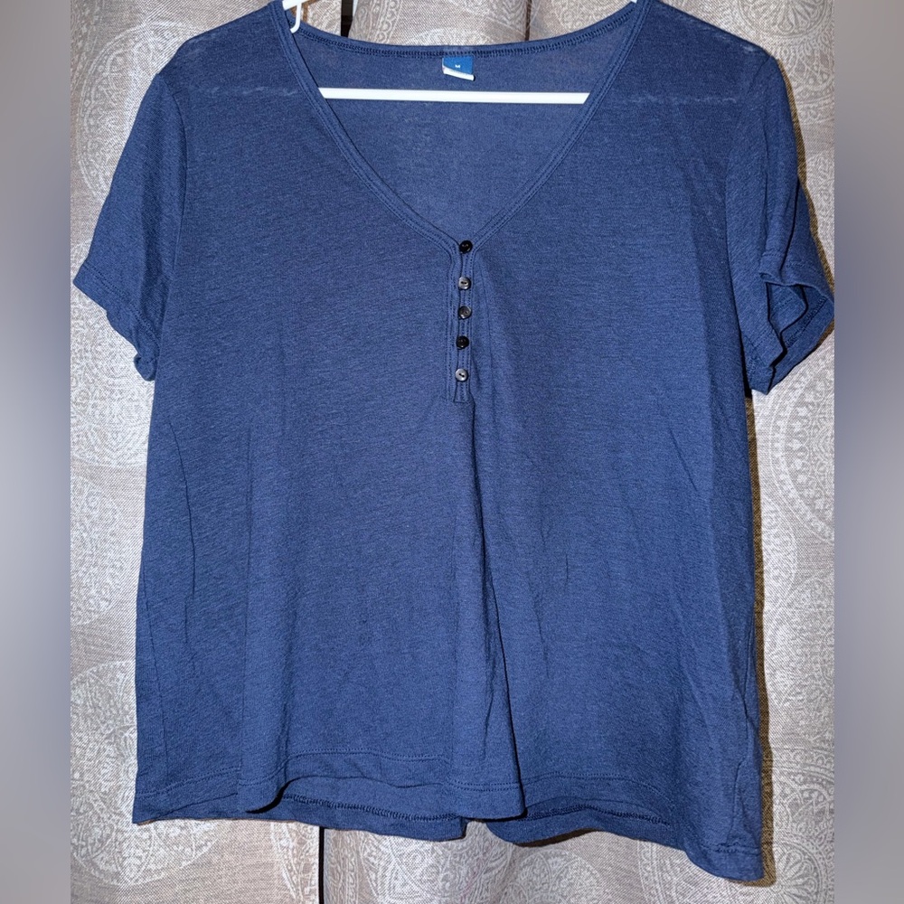 Old Navy Women's Blue V-Neck Button Top